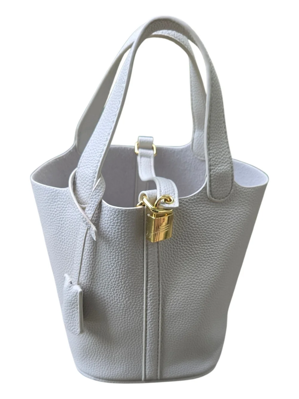 White/Ivory Pebbled Leather Tote/Bucket Bag